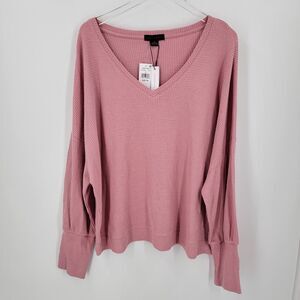 Sanctuary Top Women's Size 3X Waffle Knit V Neck Long Sleeve Pink Blouse NEW